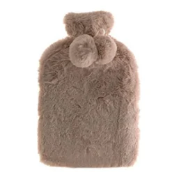 Hot Water Bottle with Faux Rabbit Fur Cover Dusty Rose