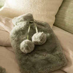 Hot Water Bottle with Faux Rabbit Fur Cover Green Haze