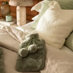 Hot Water Bottle with Faux Rabbit Fur Cover Green Haze