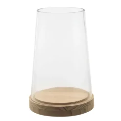 Hurricane Glass on Wood Base