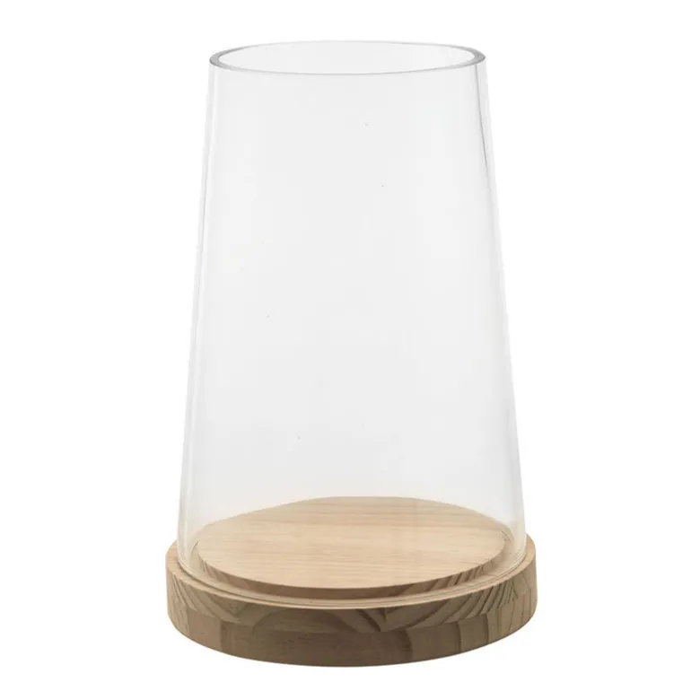 Hurricane Glass on Wood Base