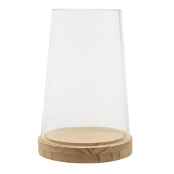 Hurricane Glass on Wood Base