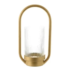 Hurricane Metal Oval/Ribbed Glass Gold 29cm