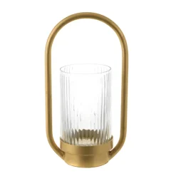 Hurricane Metal Oval/Ribbed Glass Gold 29cm