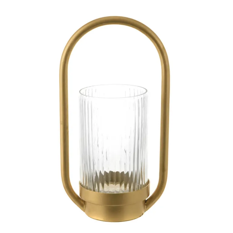 Hurricane Metal Oval/Ribbed Glass Gold 29cm