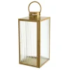 Lantern Rectangle Steel Gold with Ribbed Glass 40cm