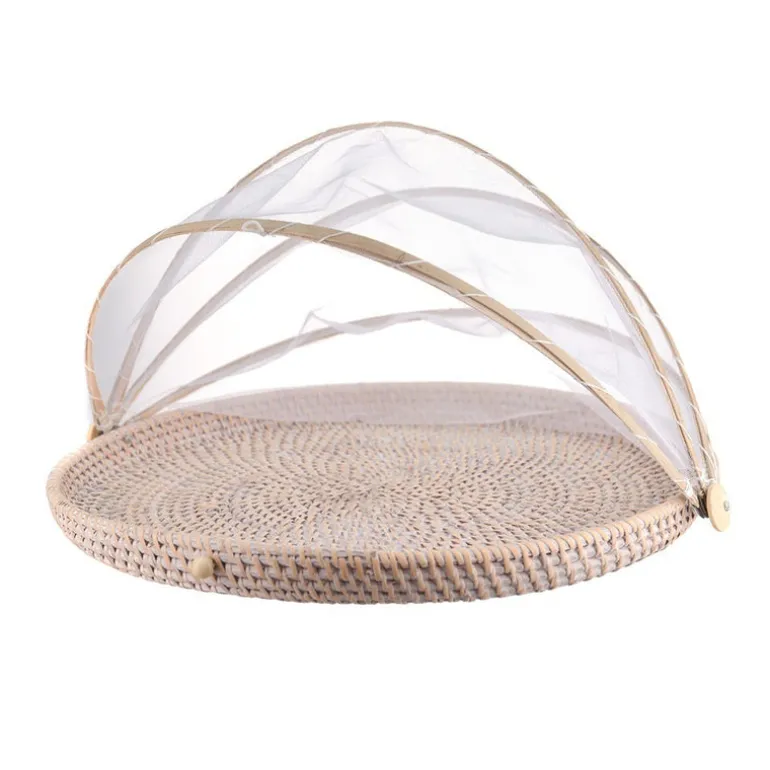 Mesh Food Cover Rattan Base Medium