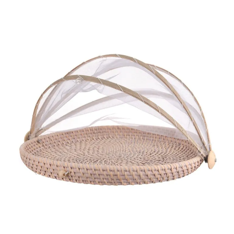 Mesh Food Cover Rattan Base Small