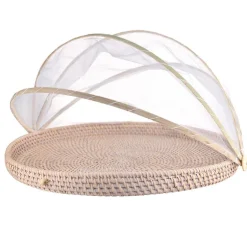 Mesh Food Cover Rattan Base Large