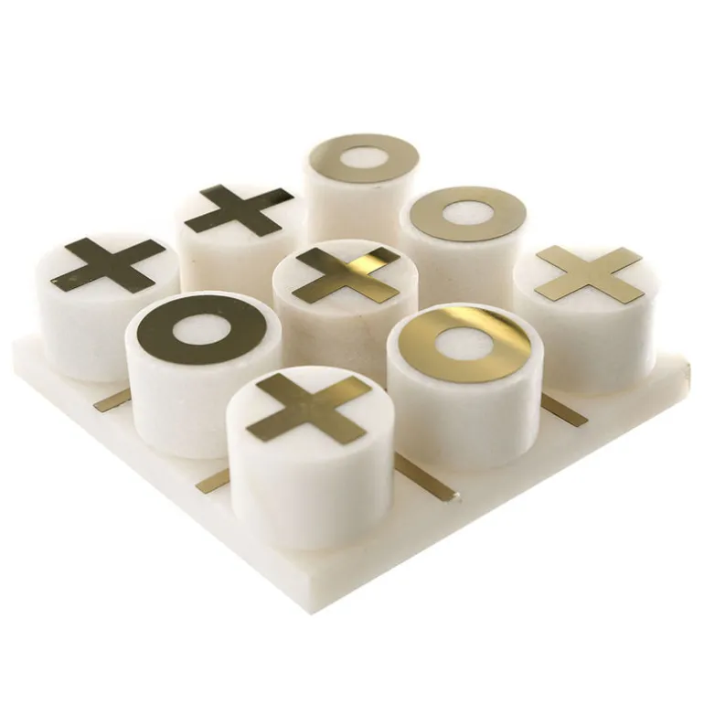 Noughts & Crosses Game Set Marble & Brass
