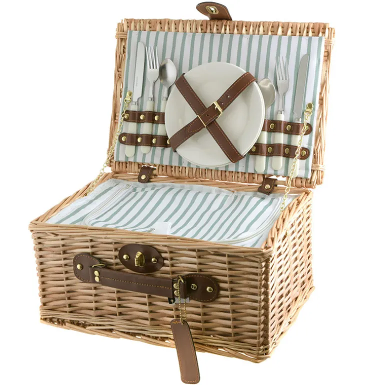 PICNIC BASKET 2p Natural, Green Stripe