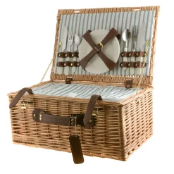PICNIC BASKET 4p Natural, Green Stripe
