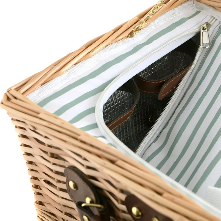 PICNIC BASKET 2p Natural, Green Stripe