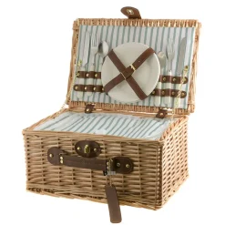 PICNIC BASKET 2p Natural, Green Stripe