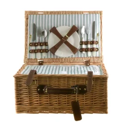 PICNIC BASKET 4p Natural, Green Stripe