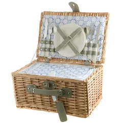 PICNIC BASKET 2p Natural, Light Blue Wash Check Print