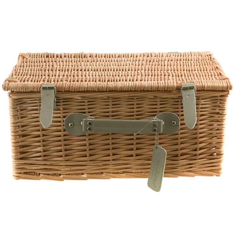 PICNIC BASKET 4p Natural, Light Blue Wash Check Print