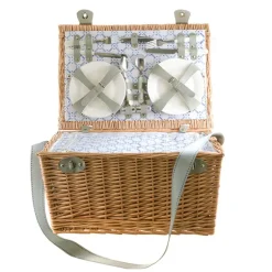 PICNIC BASKET 6p Natural, Light Blue Wash Check Print