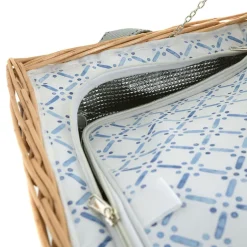 PICNIC BASKET 6p Natural, Light Blue Wash Check Print