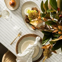 Pinstripe Napkin White & Olive