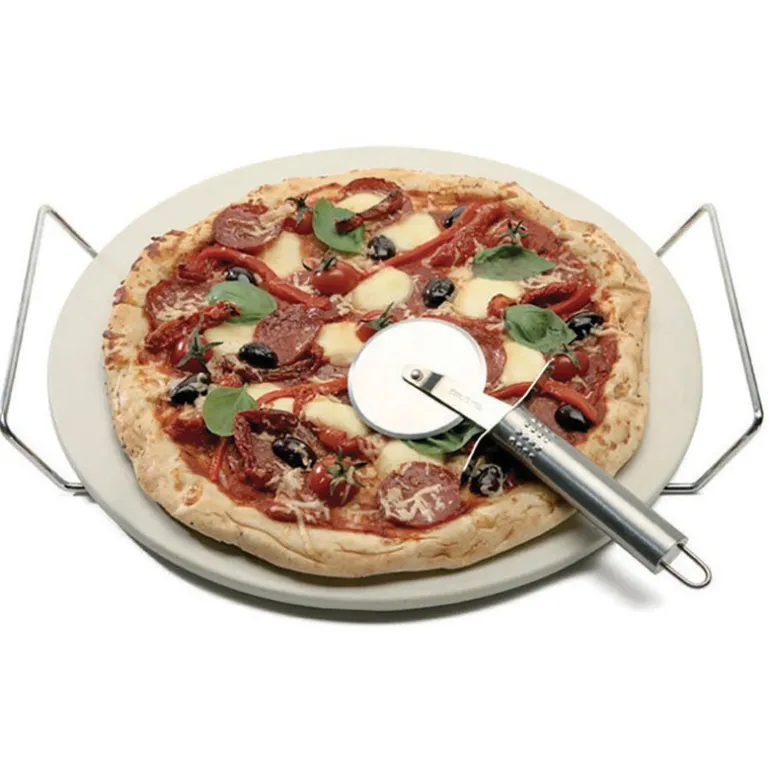 Pizza Stone with Rack & S/S Cutter