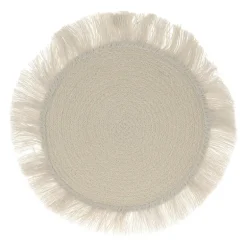 Placemat Palm Fibre Fringed White
