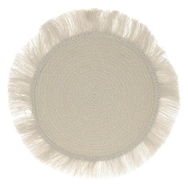 Placemat Palm Fibre Fringed White