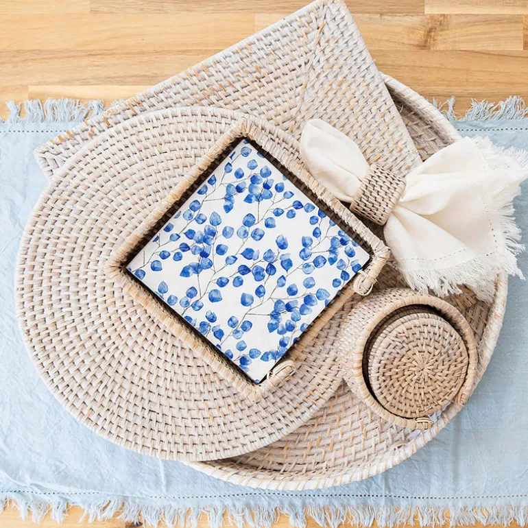 Rattan Round Placemat White Wash