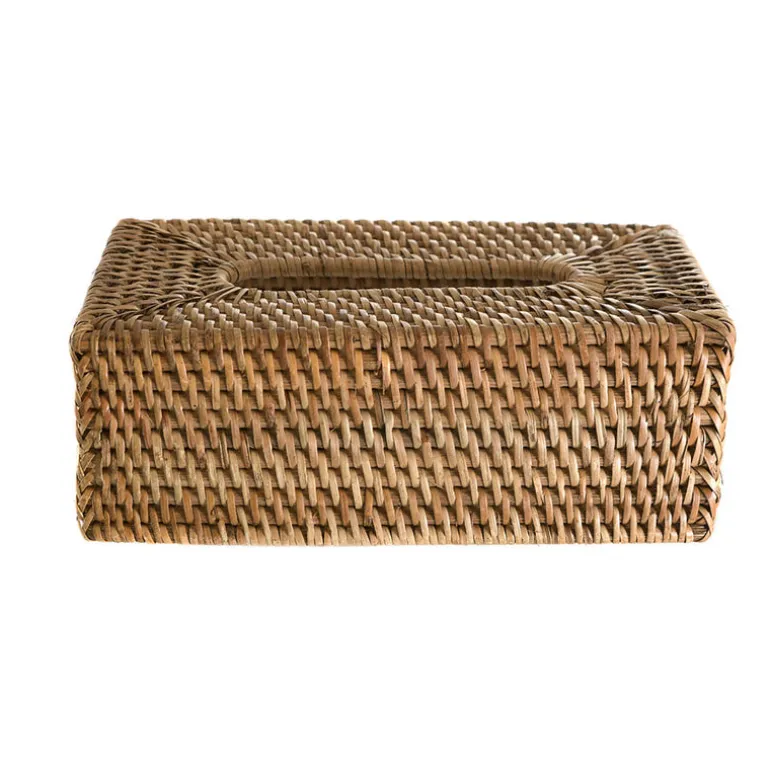 Rattan Tissue Box Cover Dark Bown 25.5x14x9cm