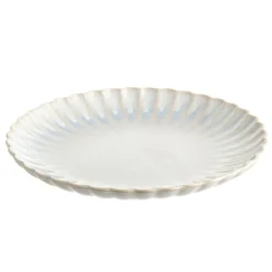 Round Platter Stoneware Scalloped Blue