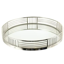 Silver Round Tray with Mirror Base