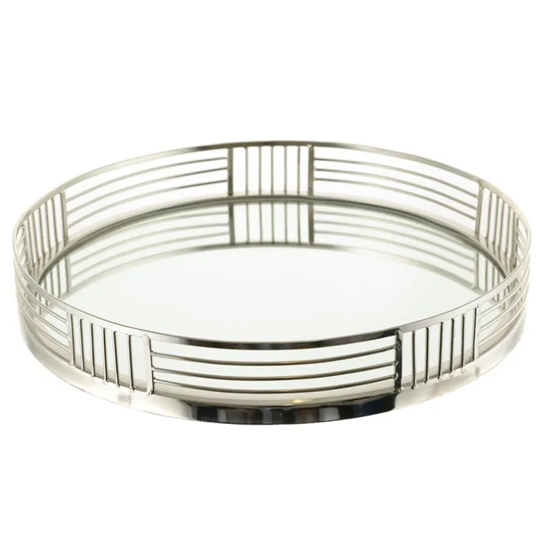 Silver Round Tray with Mirror Base