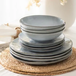 Stoneware Dinner Set Light Blue