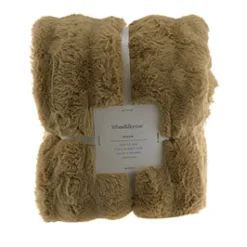 Subtle Rib Faux Rabbit Fur Latte Caramel Throw