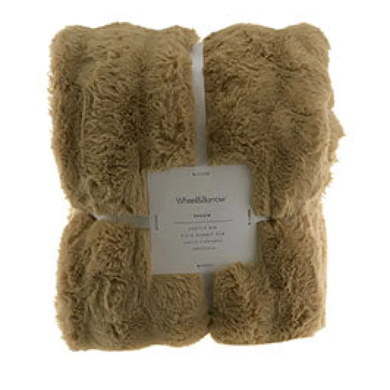 Subtle Rib Faux Rabbit Fur Latte Caramel Throw