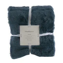 Subtle Rib Faux Rabbit Fur Blue Rain Throw