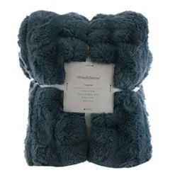 Subtle Rib Faux Rabbit Fur Blue Rain Throw