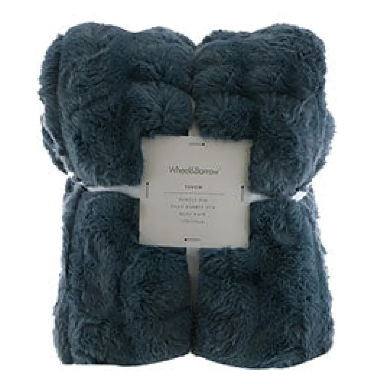 Subtle Rib Faux Rabbit Fur Blue Rain Throw