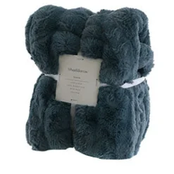 Subtle Rib Faux Rabbit Fur Blue Rain Throw