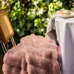 Subtle Rib Faux Rabbit Fur Dusty Rose Throw