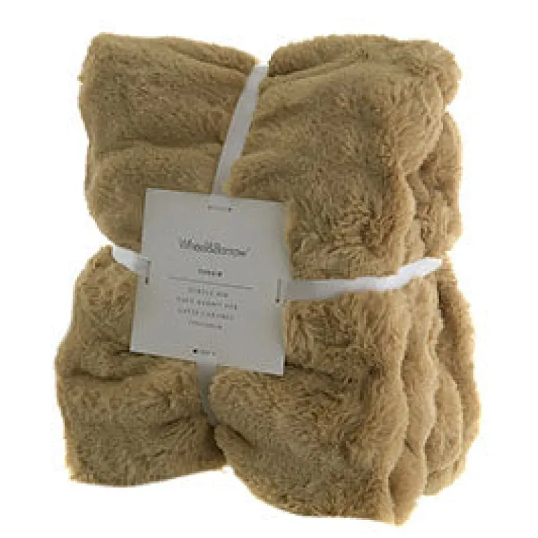 Subtle Rib Faux Rabbit Fur Latte Caramel Throw