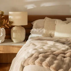 Subtle Rib Faux Rabbit Fur Ivory Throw