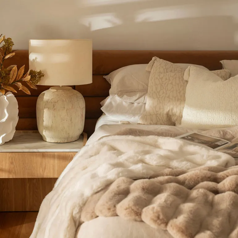 Subtle Rib Faux Rabbit Fur Ivory Throw