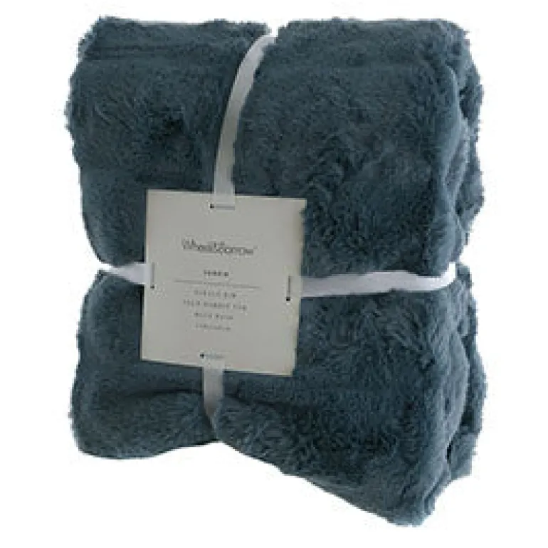 Subtle Rib Faux Rabbit Fur Blue Rain Throw