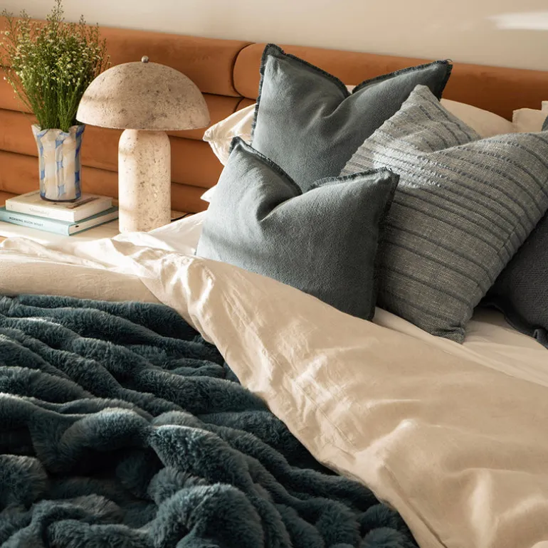 Subtle Rib Faux Rabbit Fur Blue Rain Throw
