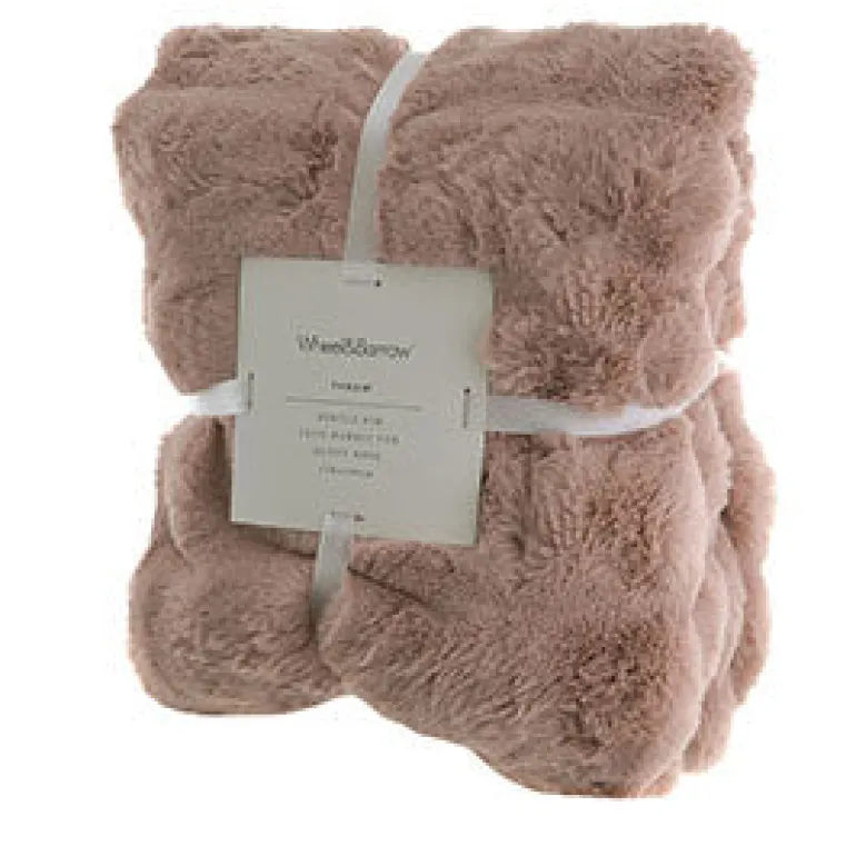 Subtle Rib Faux Rabbit Fur Dusty Rose Throw