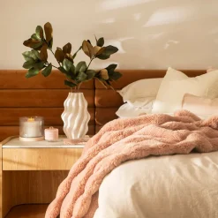 Subtle Rib Faux Rabbit Fur Dusty Rose Throw