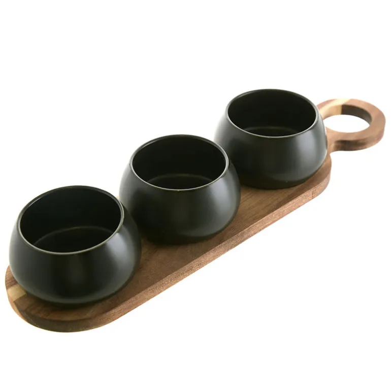 Tapas Set Acacia Tray with 3 Bowls