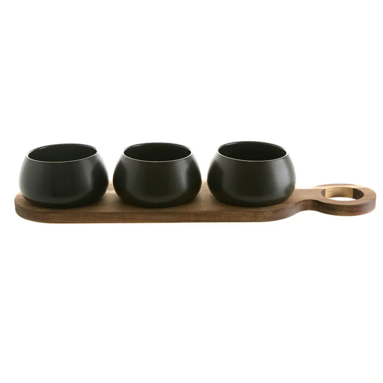 Tapas Set Acacia Tray with 3 Bowls