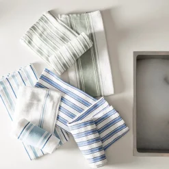 Tea Towel Set/4 Blue & White Stripe
